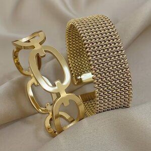 2pcs Elegant 316L Stainless Steel Bracelet Set - Fashionable Hollow Ring Design